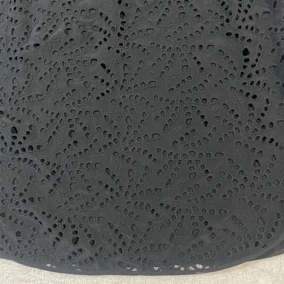 Rebecca Taylor Short Sleeve Hi Low Hem Silk Eyelet T-Shirt Black Women's Size 6 - Picture 2 of 8